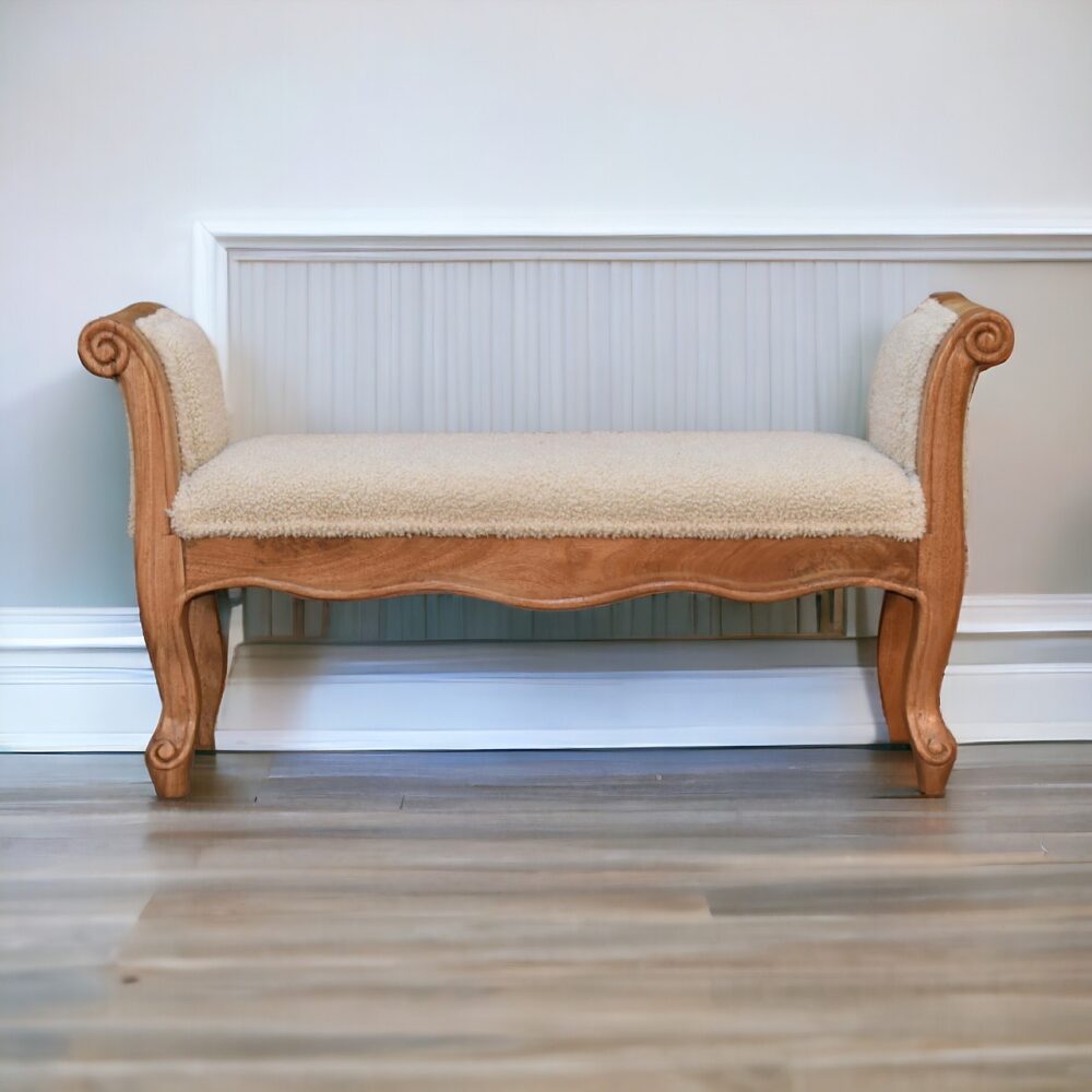 Cream Boucle French Style Bench - Image 10