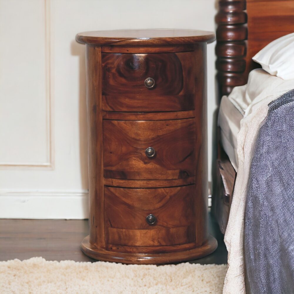 3 Drawer Chestnut Sheesham Drum - Image 12
