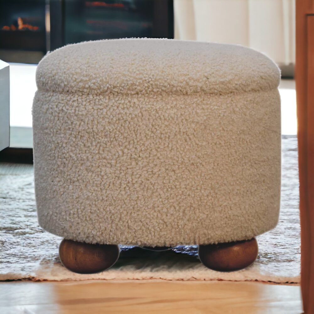 Cream Boucle Storage Footstool - Image 11