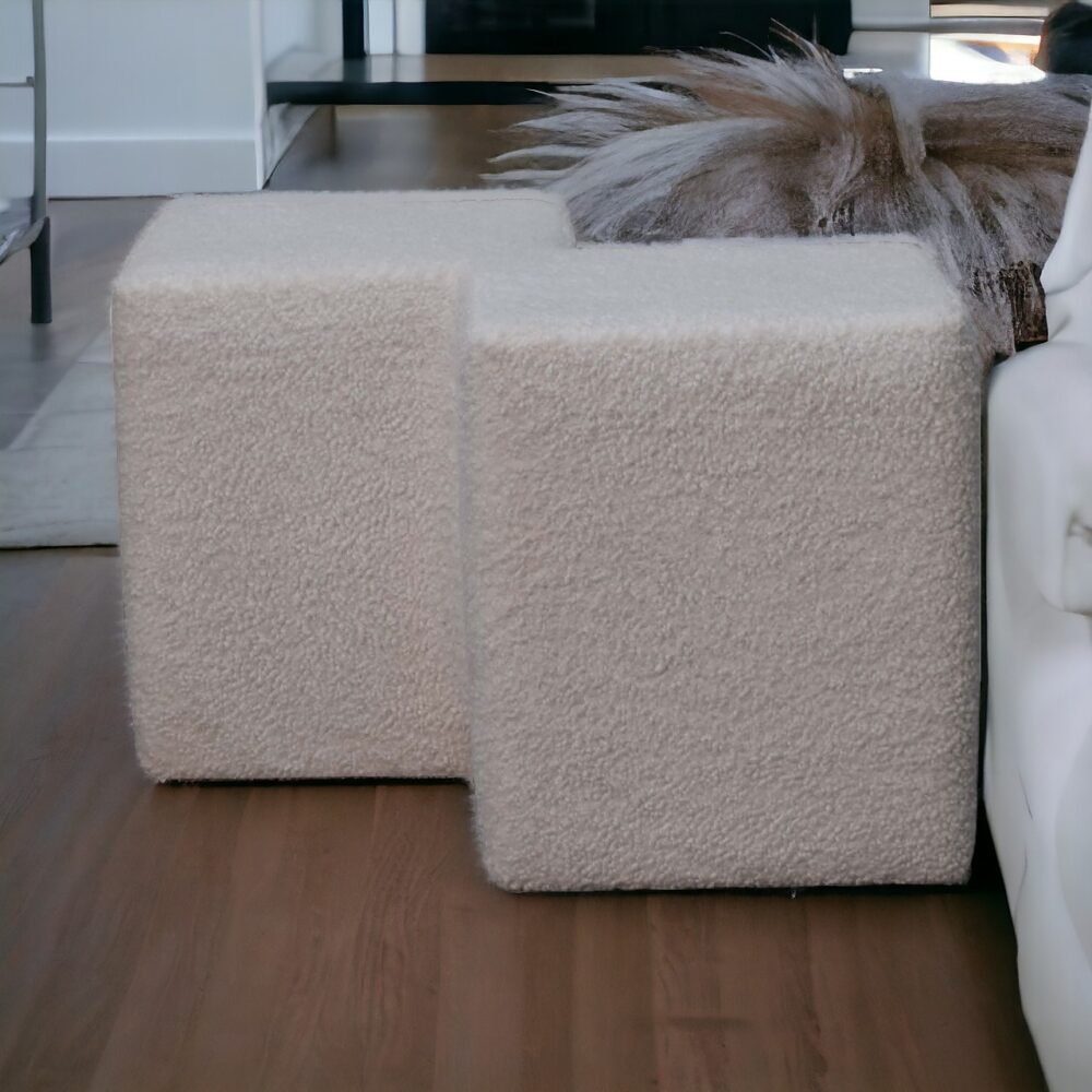 White Boucle Twin Footstool - Image 10