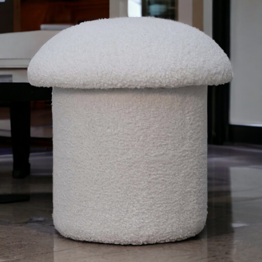White Boucle Mushroom Footstool - Image 10