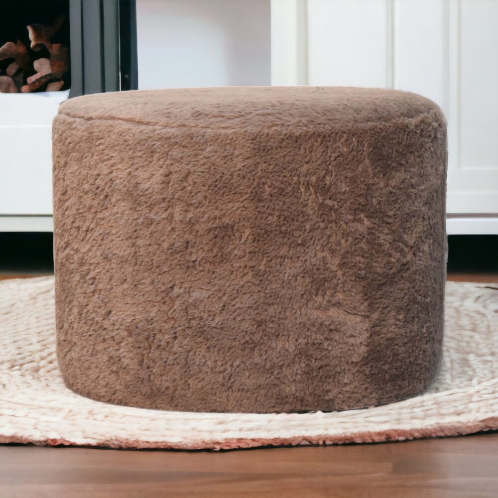 Mocha Faux Fur Round Footstool - Image 12