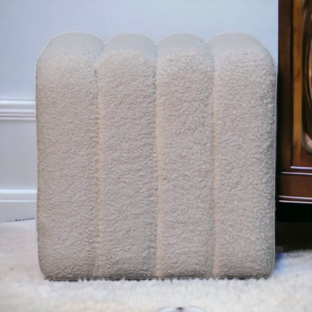 White Wavy Boucle Footstool - Image 12