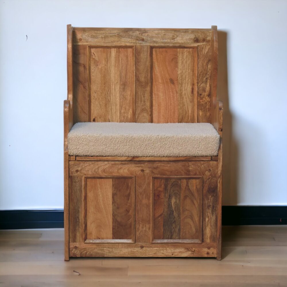 Cream Boucle Mini Monks Bench - Image 12