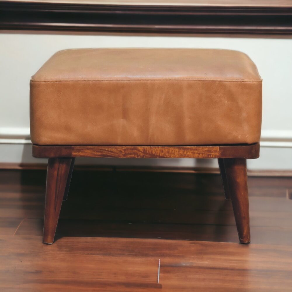 Tan Buffalo Leather Tan Footstool - Image 9