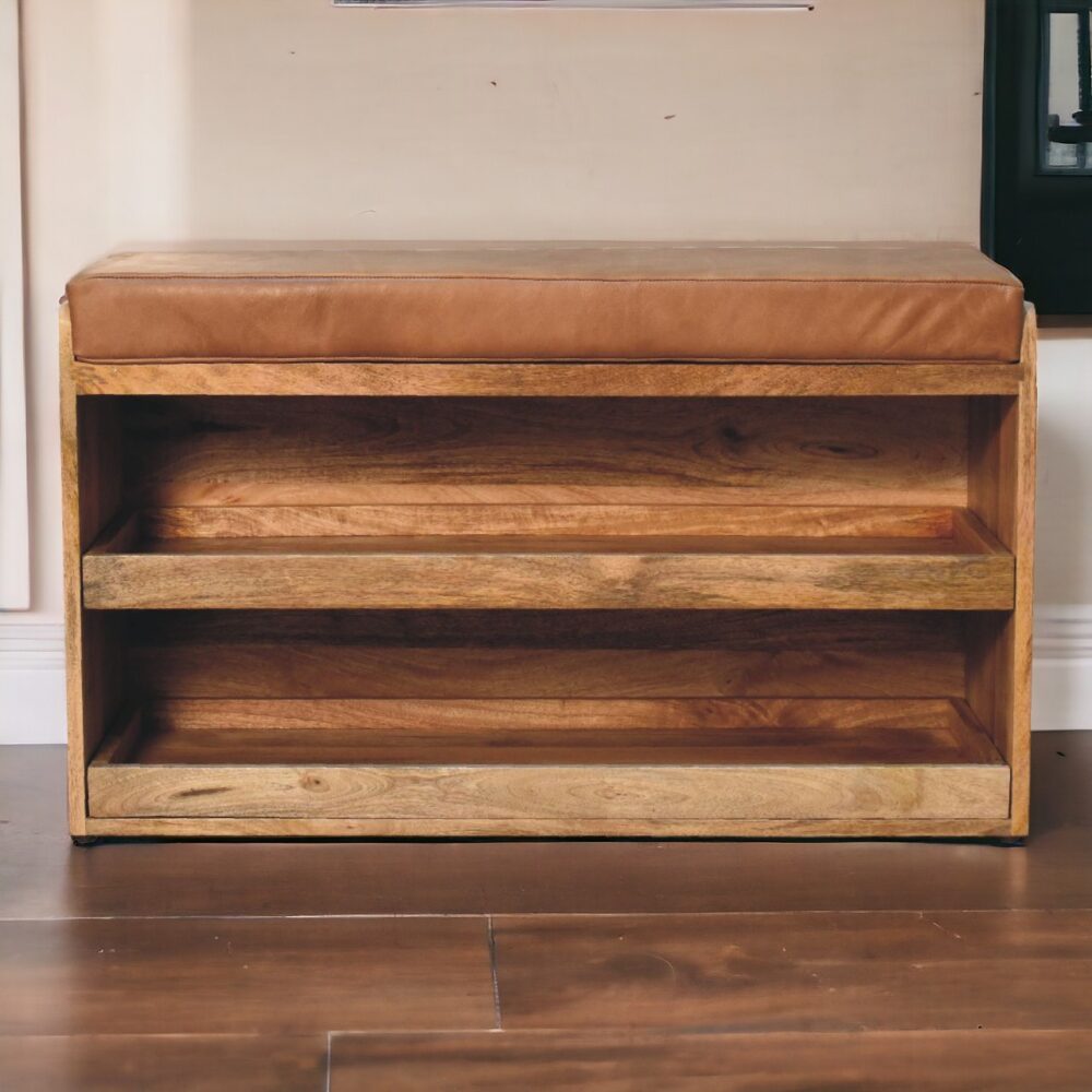 Buffalo Hide Pull out Oak-ish Shoe Storage Bench - Image 11