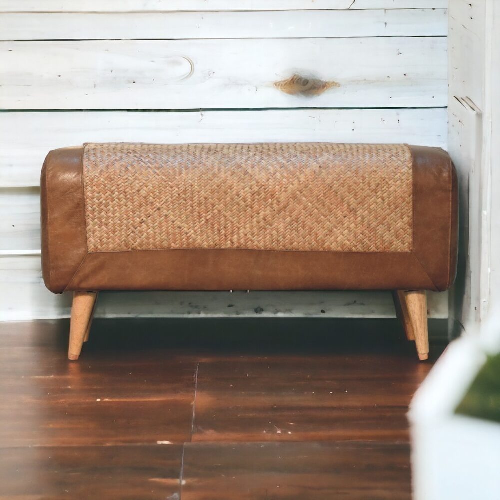 Large Seagrass Buffalo Hide Nordic Bench - Image 11