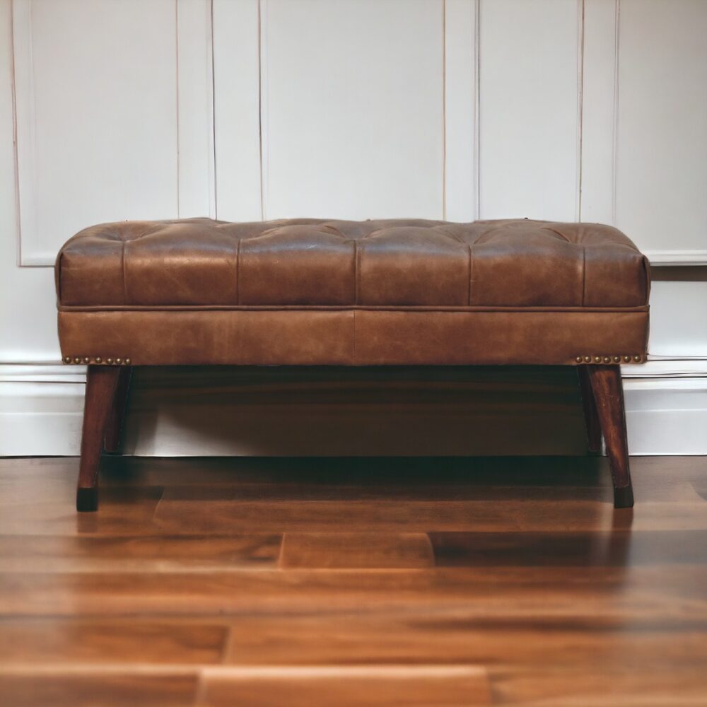 Harbour Brown Leather Bench - Image 11