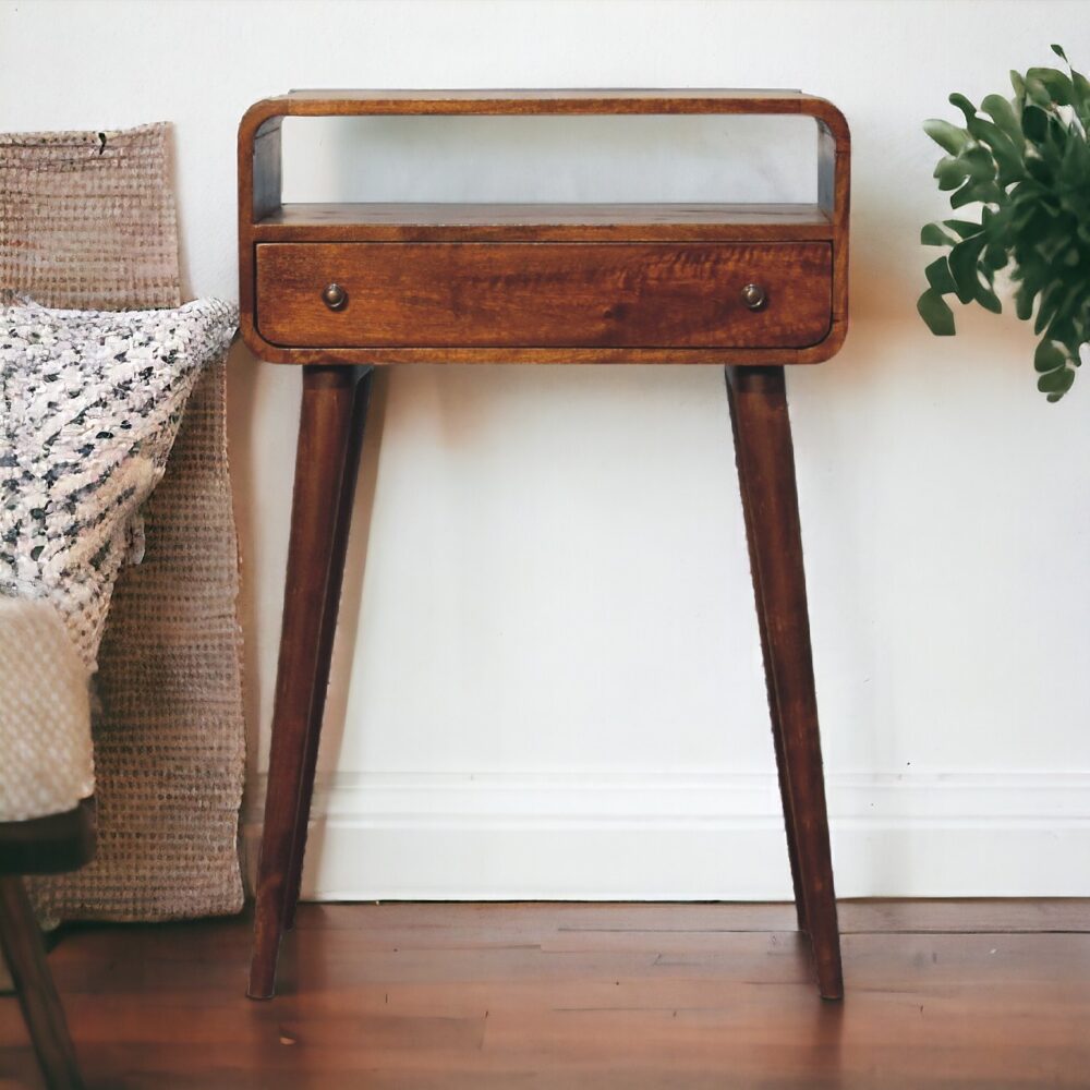 Chestnut Nordic Style One Drawer & One Open Slot Console Table - Image 11