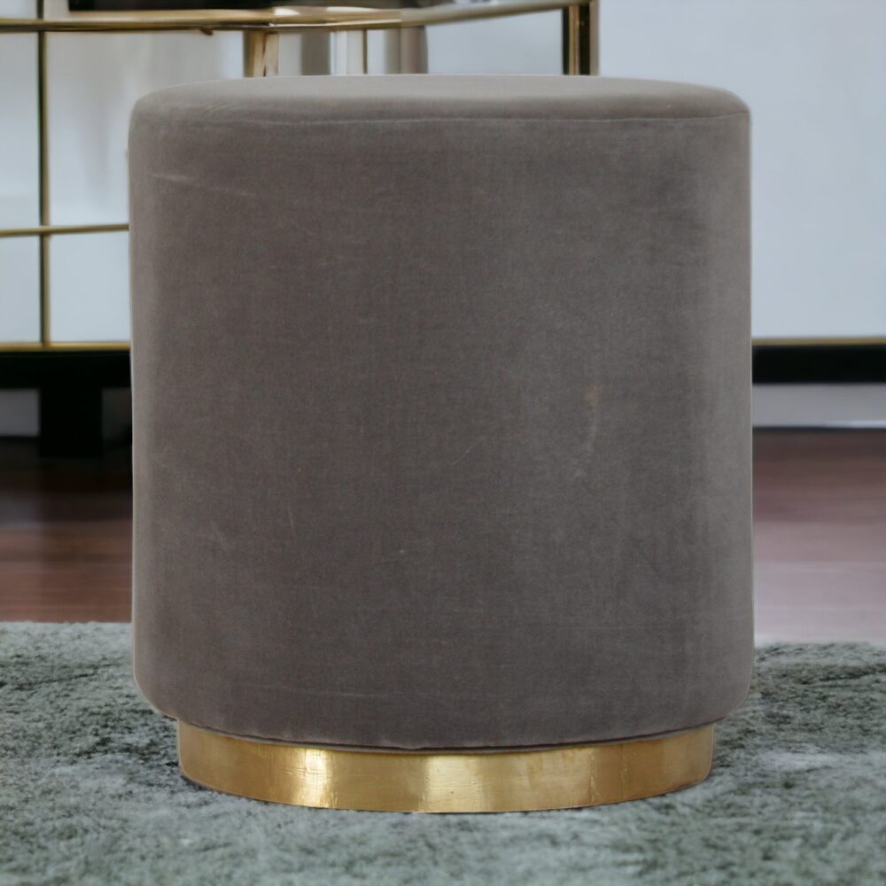 Gold Base Grey Velvet Footstool - Image 10