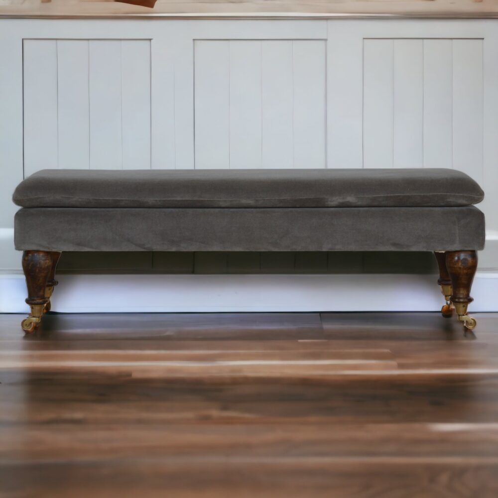 Grey Velvet Bench with Castor Feet - Image 10