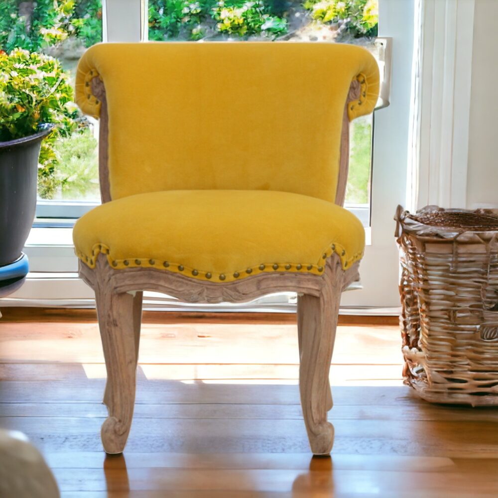 Canada Mustard Velvet Studded Chair Suppliers