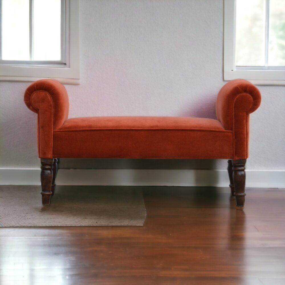 Brick Red Velvet Bench - Image 10