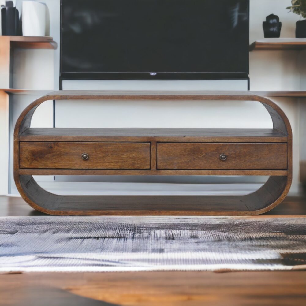 Canada Chestnut Curved Edge Media Unit with 2 Drawers Suppliers