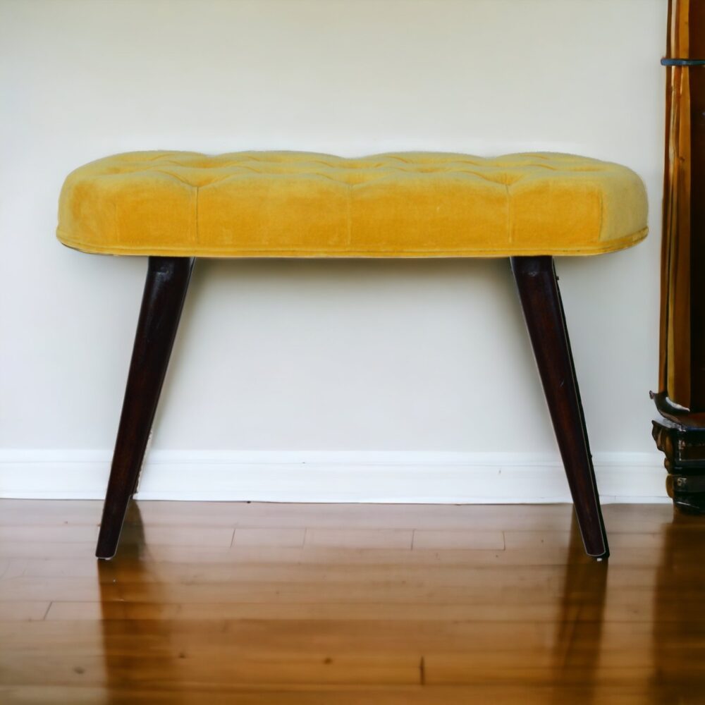 Canada Mustard Velvet Deep Button Bench Suppliers