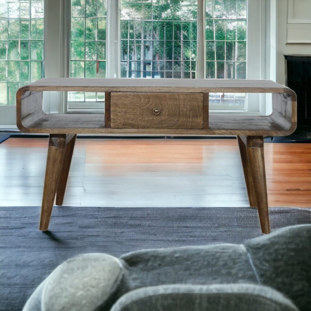 Canada Curved Grey Washed Coffee Table Suppliers