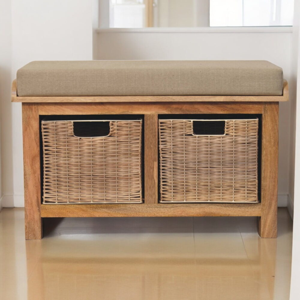 Rattan Basket Linen Bench - Image 10