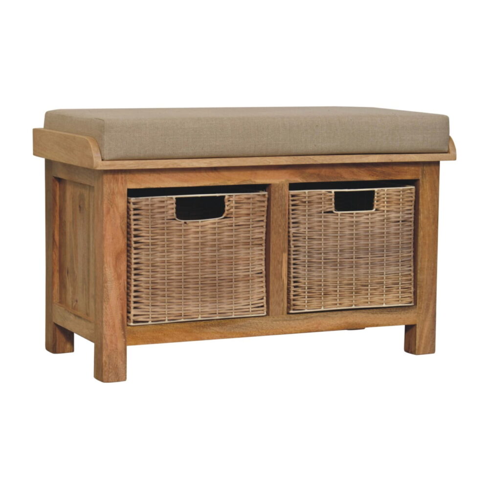 Rattan Basket Linen Bench - Image 3