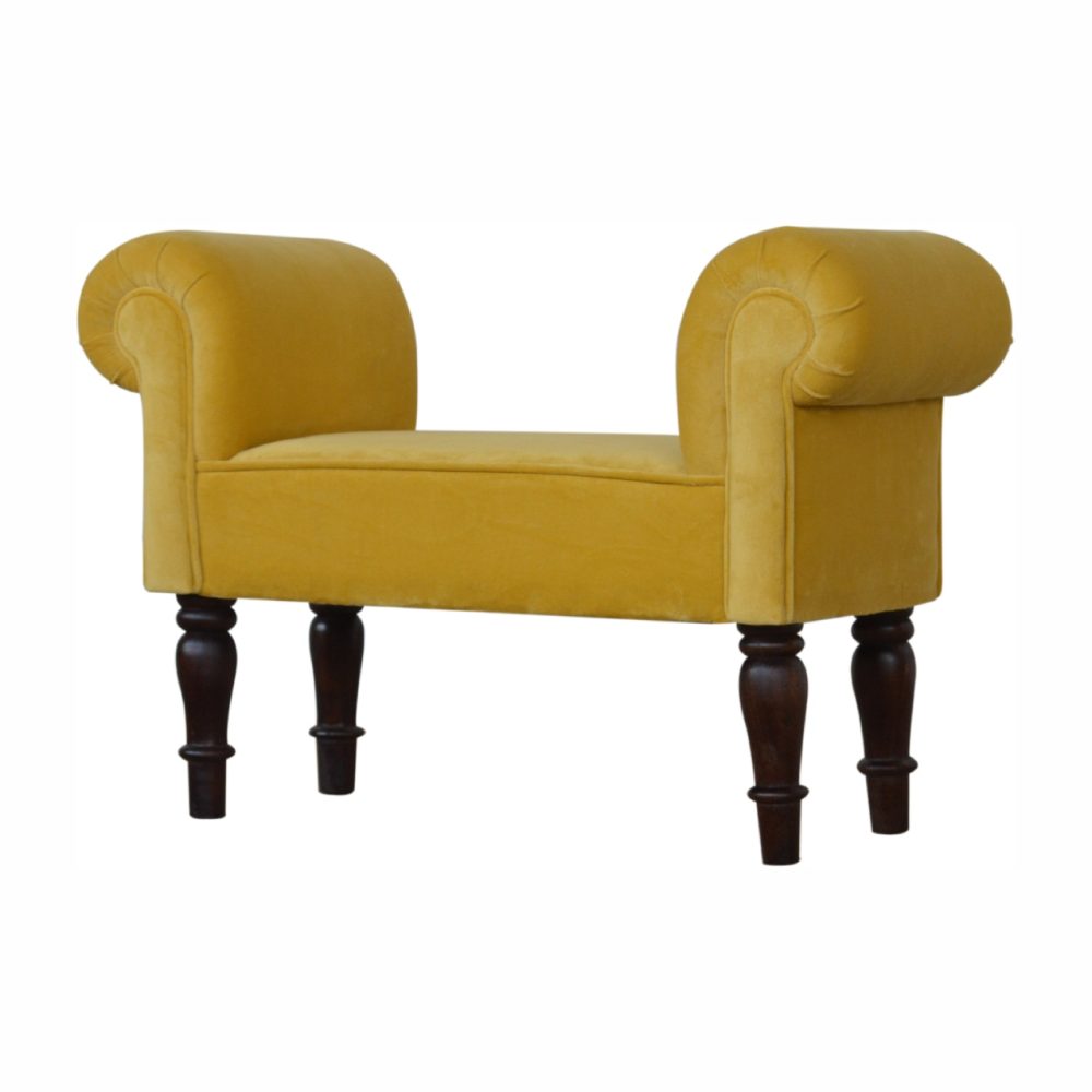 Mini Mustard Velvet Bench - Image 3
