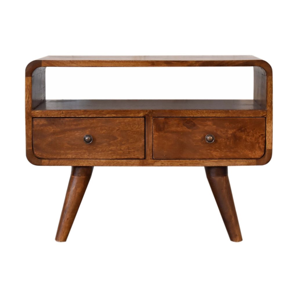Canada Mini Chestnut Curved Media Unit with 2 Drawers Suppliers