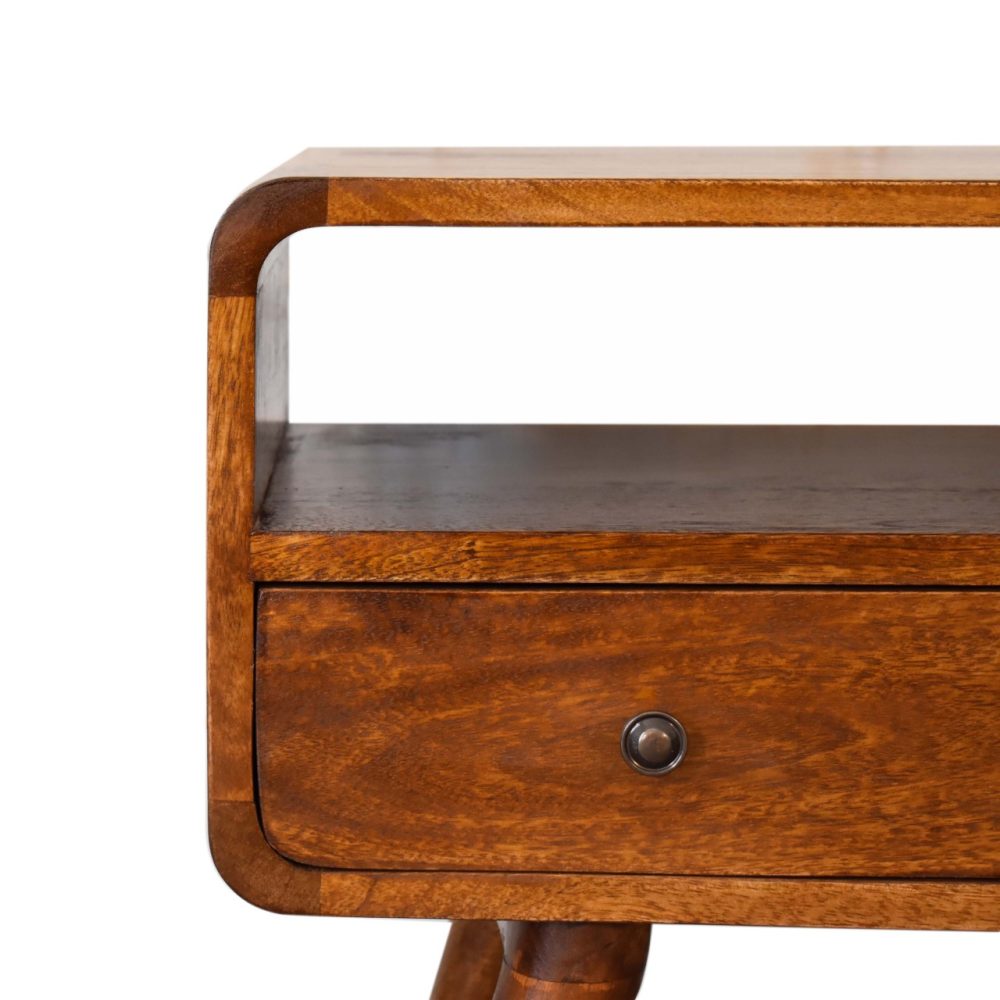 Mini Chestnut Curved Media Unit with 2 Drawers - Image 5