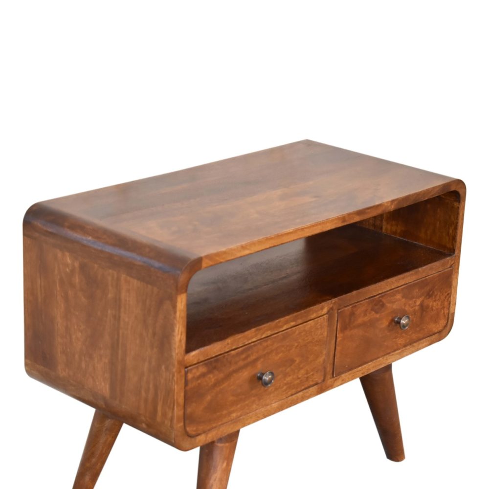 Mini Chestnut Curved Media Unit with 2 Drawers - Image 6