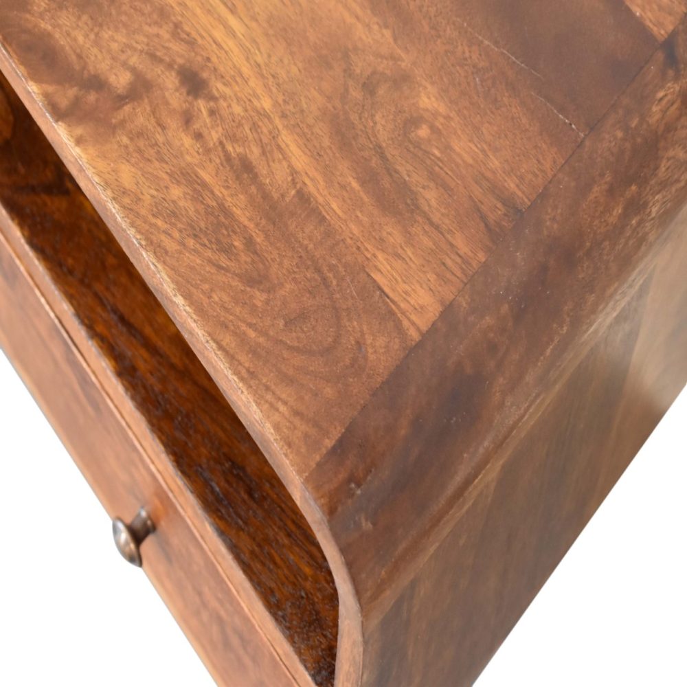 Mini Chestnut Curved Media Unit with 2 Drawers - Image 7