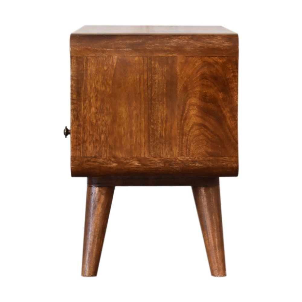 Mini Chestnut Curved Media Unit with 2 Drawers - Image 9