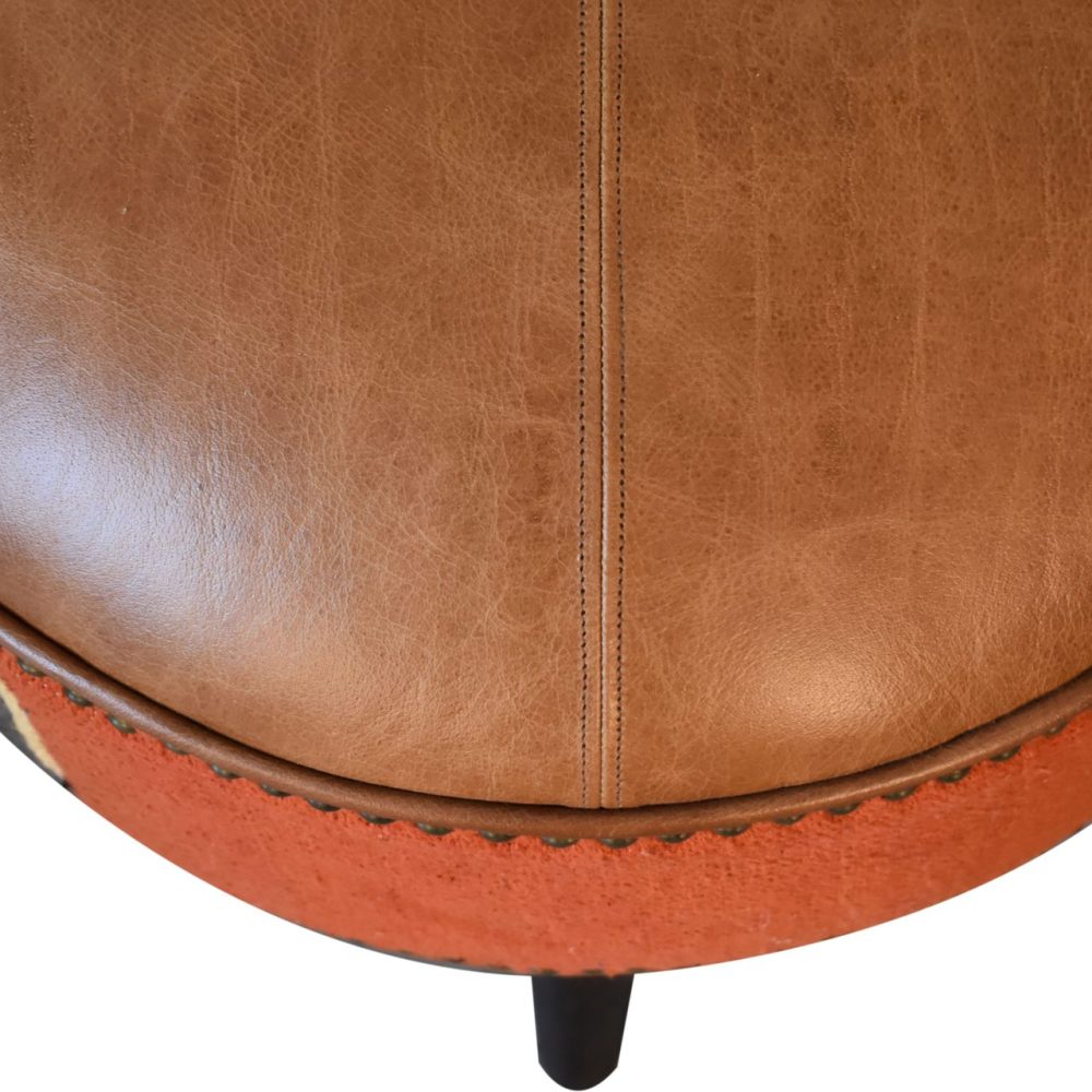 Durrie & Leather Mixed Footstool - Image 3