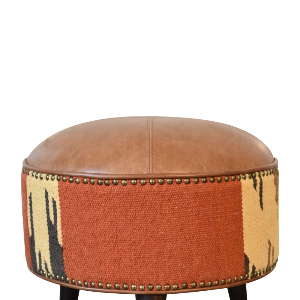 Durrie & Leather Mixed Footstool - Image 5