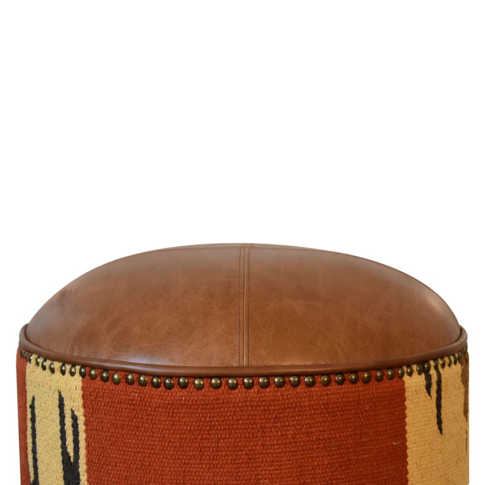 Durrie & Leather Mixed Footstool - Image 6