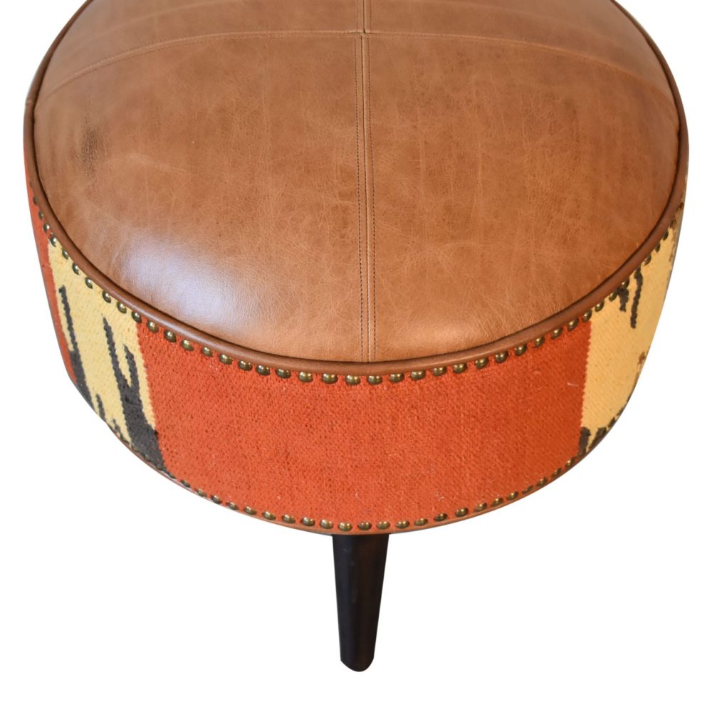 Durrie & Leather Mixed Footstool - Image 7