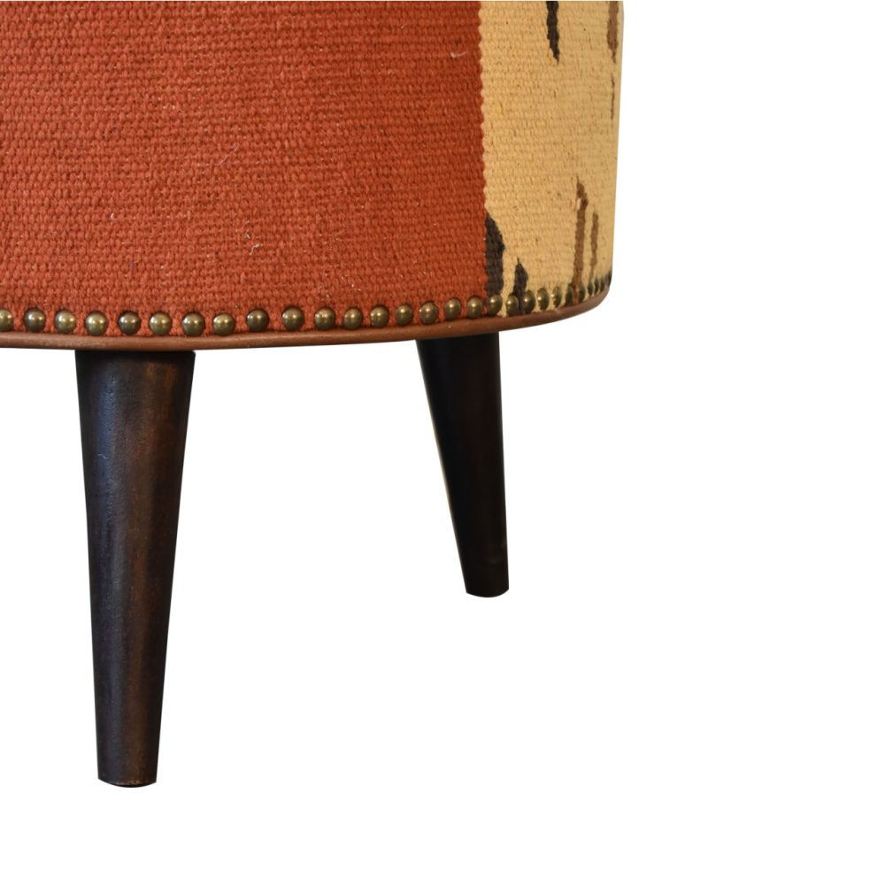 Durrie & Leather Mixed Footstool - Image 8
