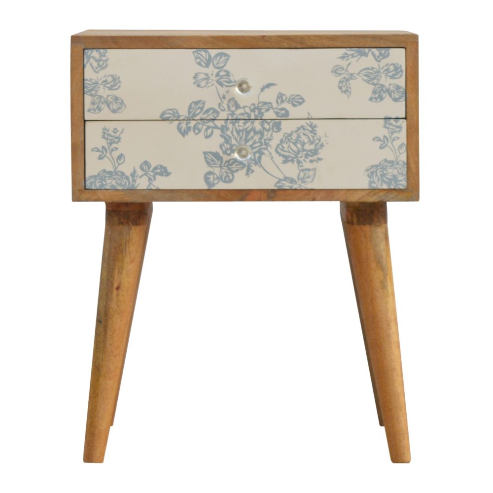 Blue Floral Screen Printed Nightsand - Image 2