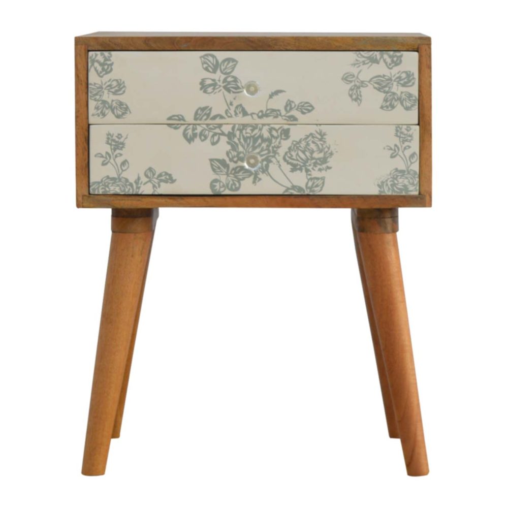 Green Floral Screen Printed Nightsand - Image 2