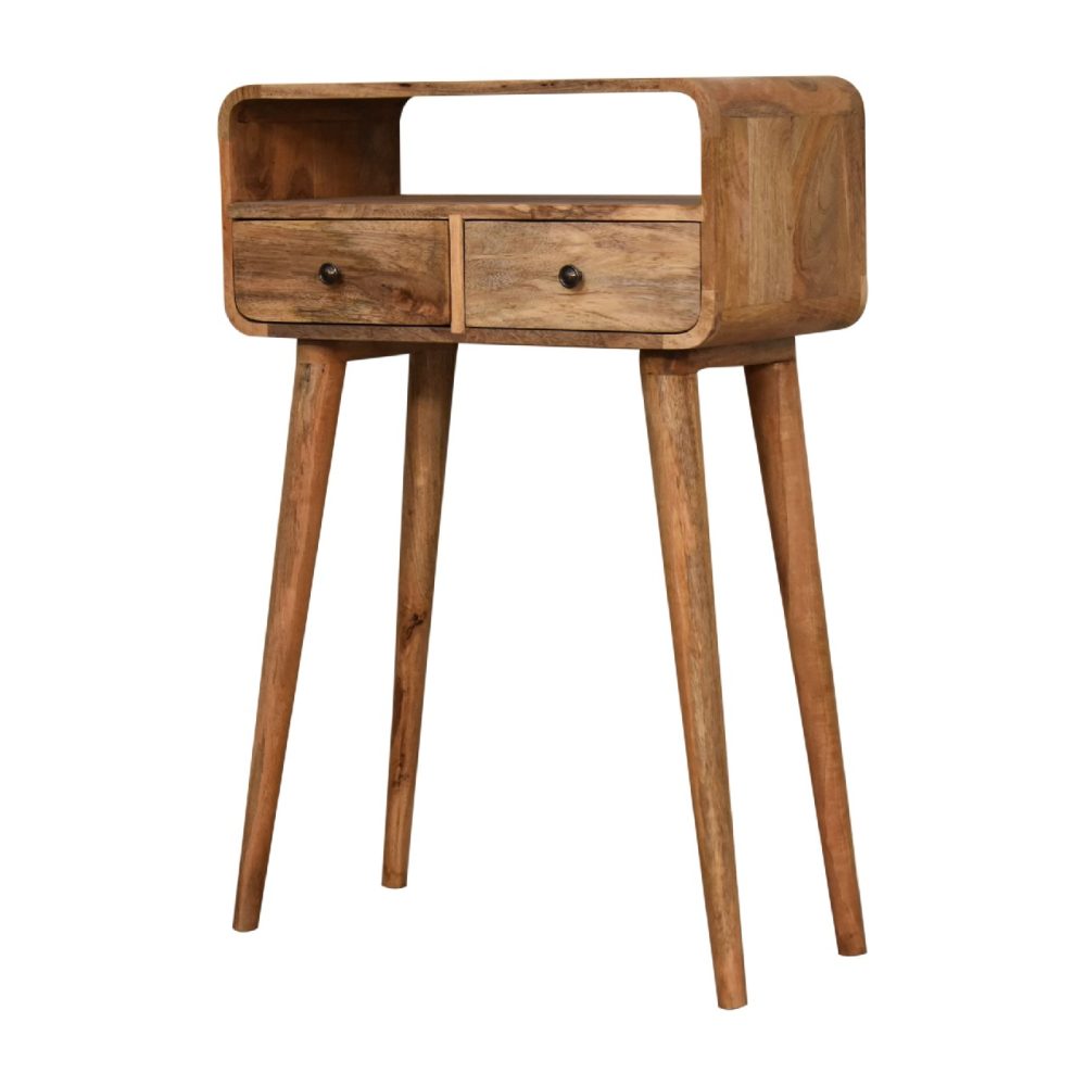 Mini Curved Oak-ish Console Table - Image 4