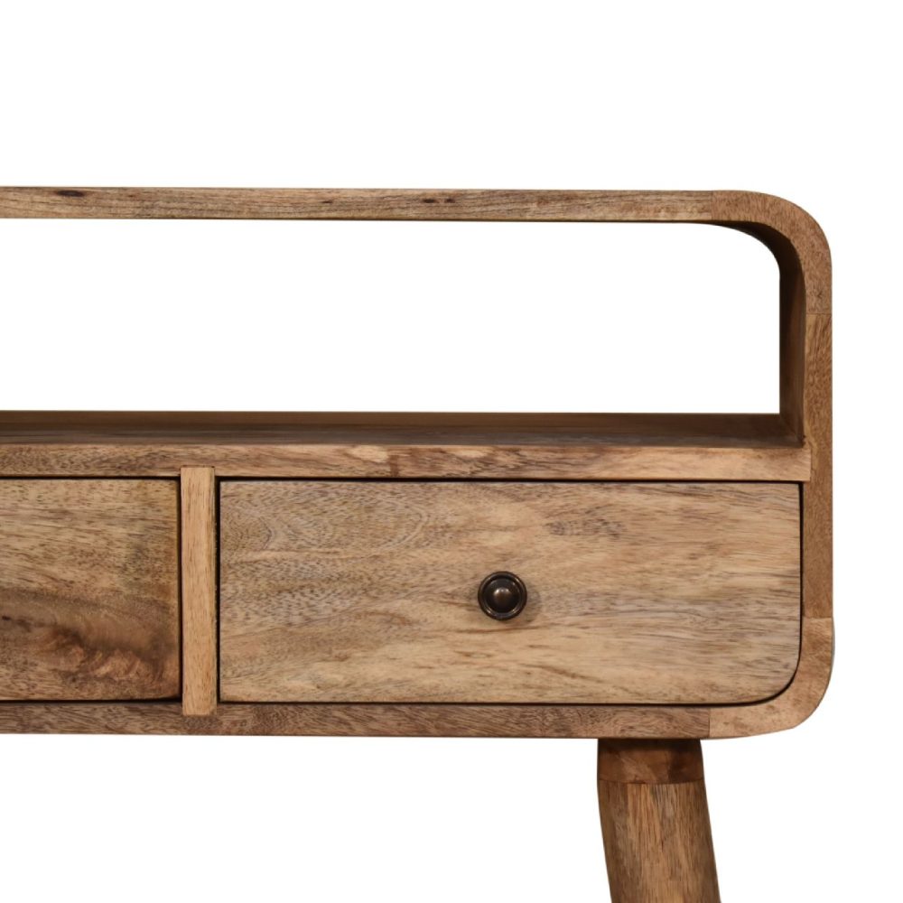 Mini Curved Oak-ish Console Table - Image 5