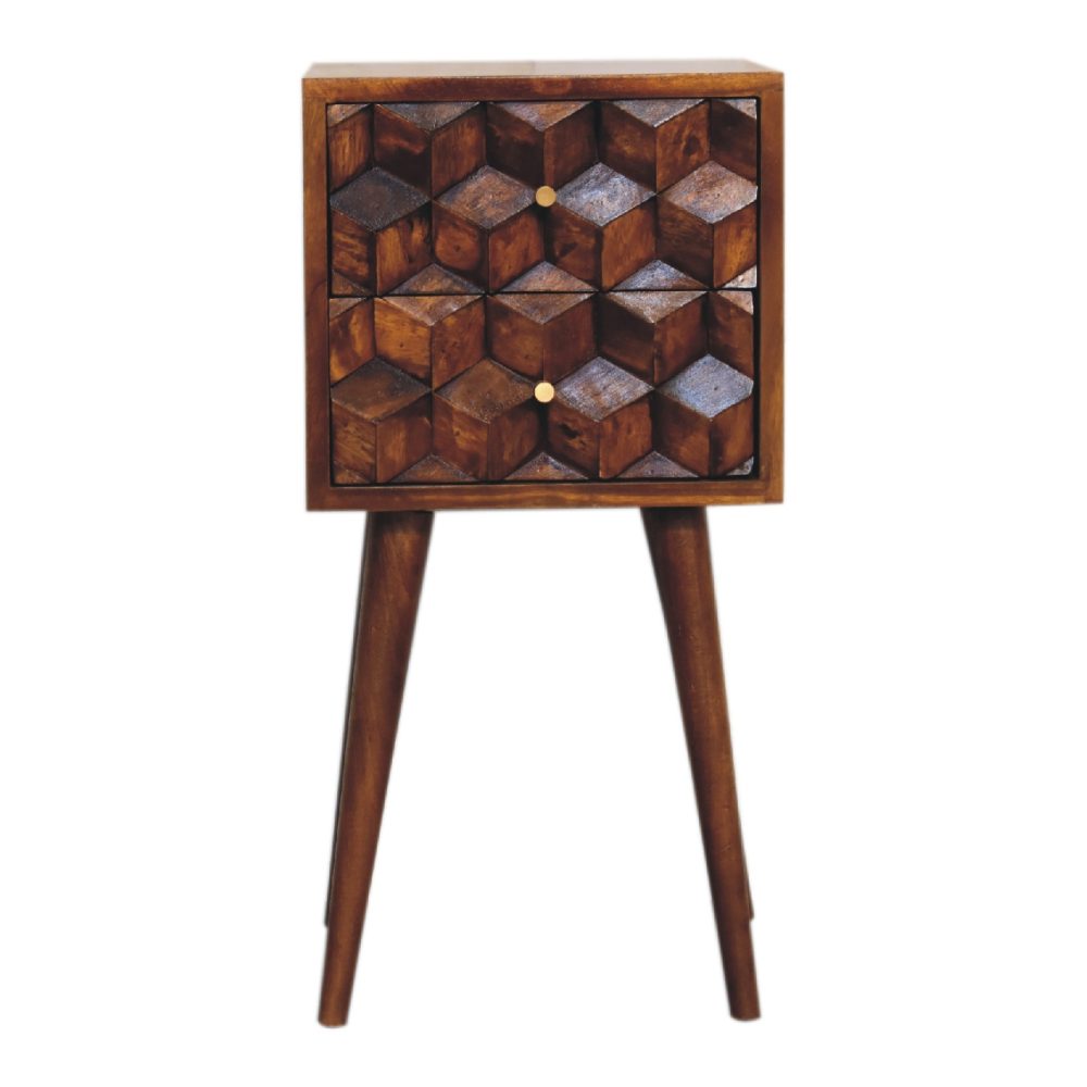 Mini Chestnut Cube 2 Drawer Nightsand - Image 2