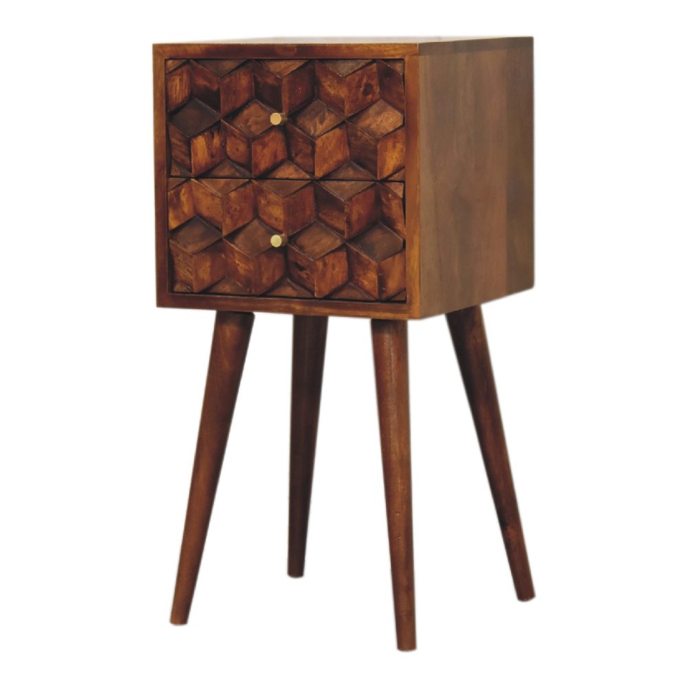 Mini Chestnut Cube 2 Drawer Nightsand - Image 3