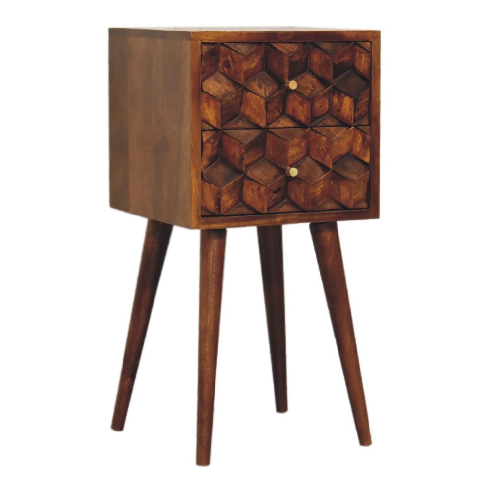 Mini Chestnut Cube 2 Drawer Nightsand - Image 4
