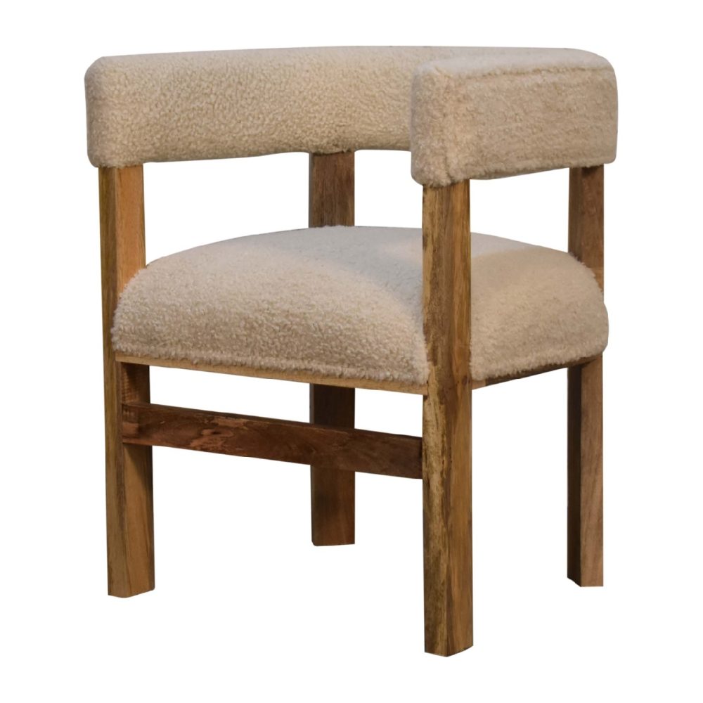 Cream Boucle Solid Wood Chair - Image 3