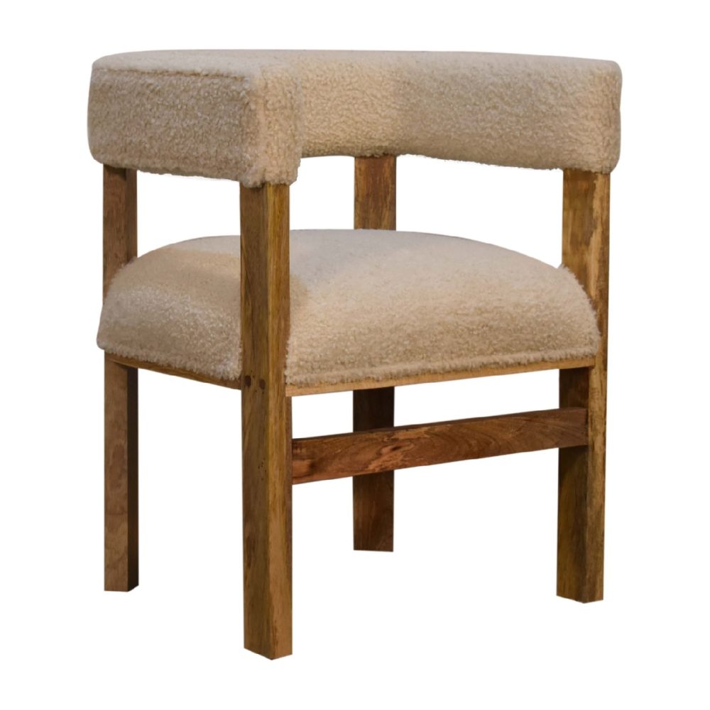 Cream Boucle Solid Wood Chair - Image 4