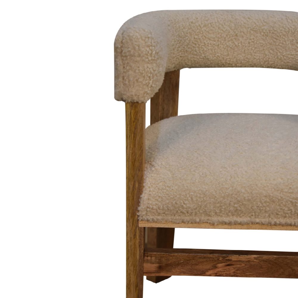 Cream Boucle Solid Wood Chair - Image 5