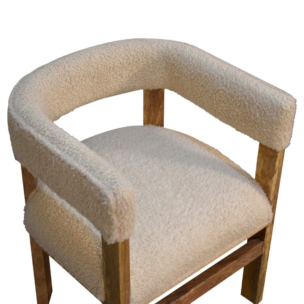 Cream Boucle Solid Wood Chair - Image 6