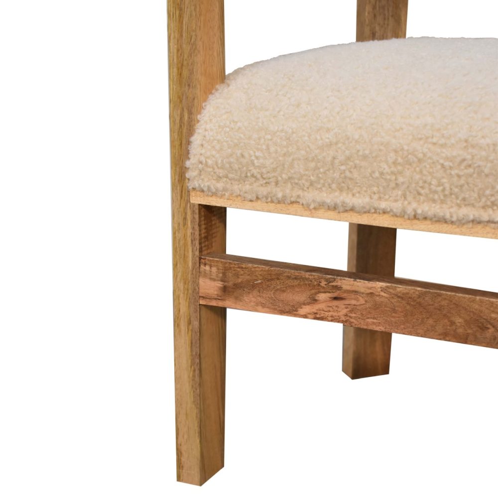 Cream Boucle Solid Wood Chair - Image 7