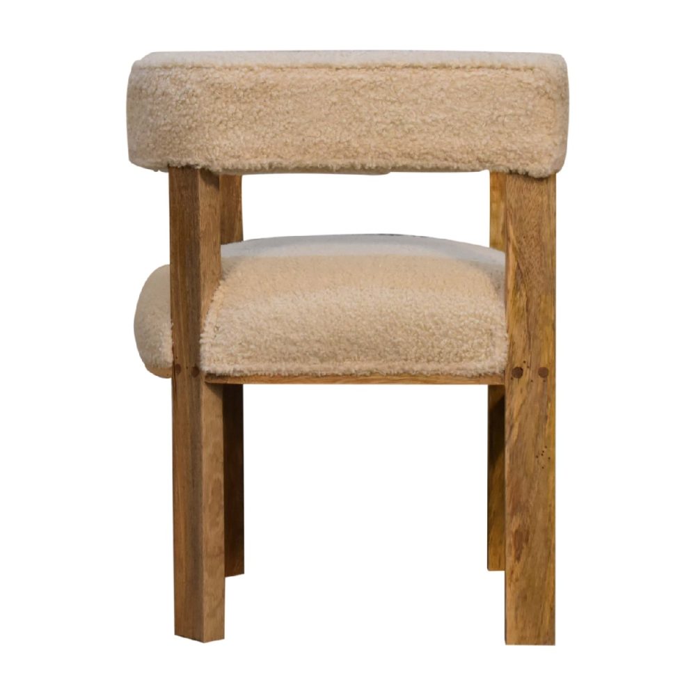 Cream Boucle Solid Wood Chair - Image 9
