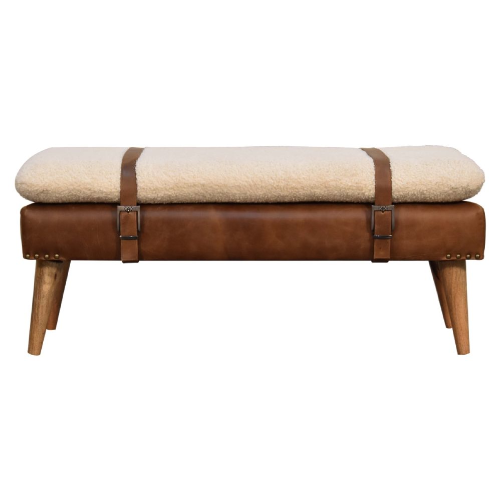 Boucle Buffalo Hide Leather Bench - Image 2