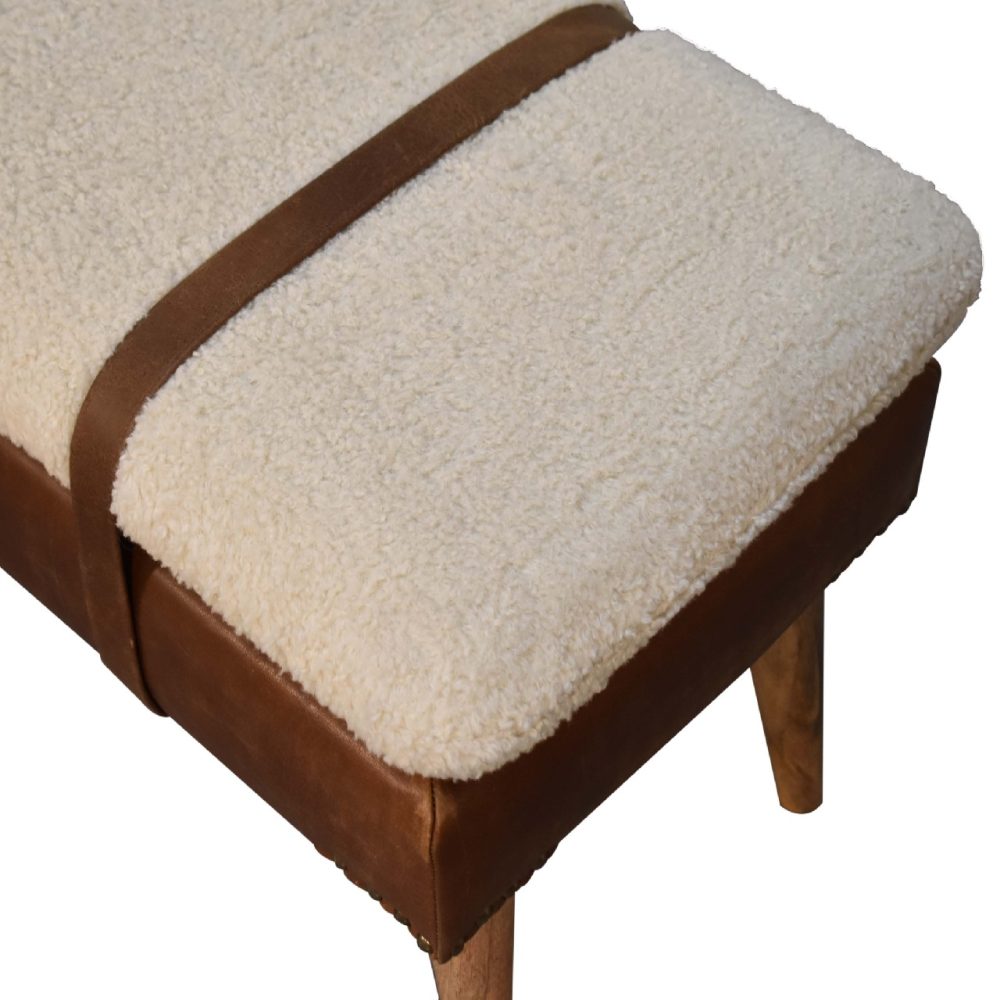 Boucle Buffalo Hide Leather Bench - Image 8