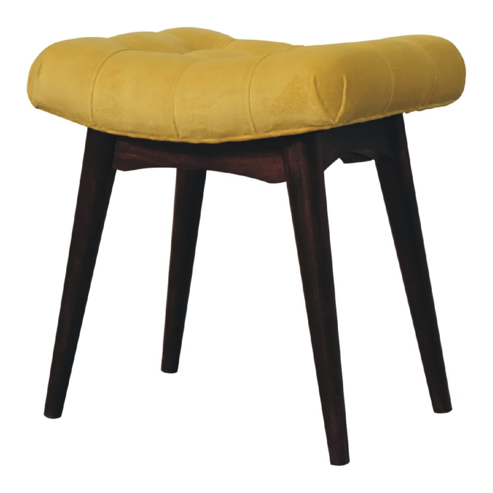 Mini Mustard Velvet Curved Bench - Image 3