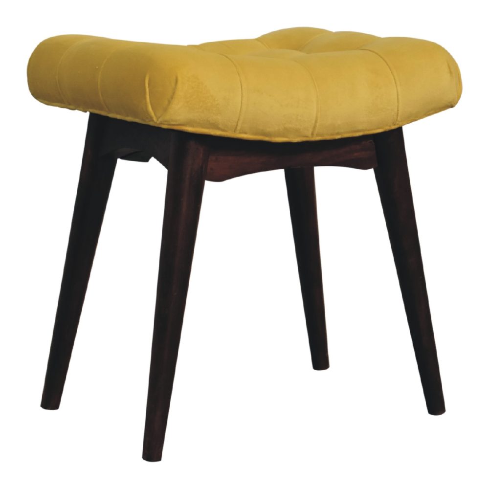 Mini Mustard Velvet Curved Bench - Image 4